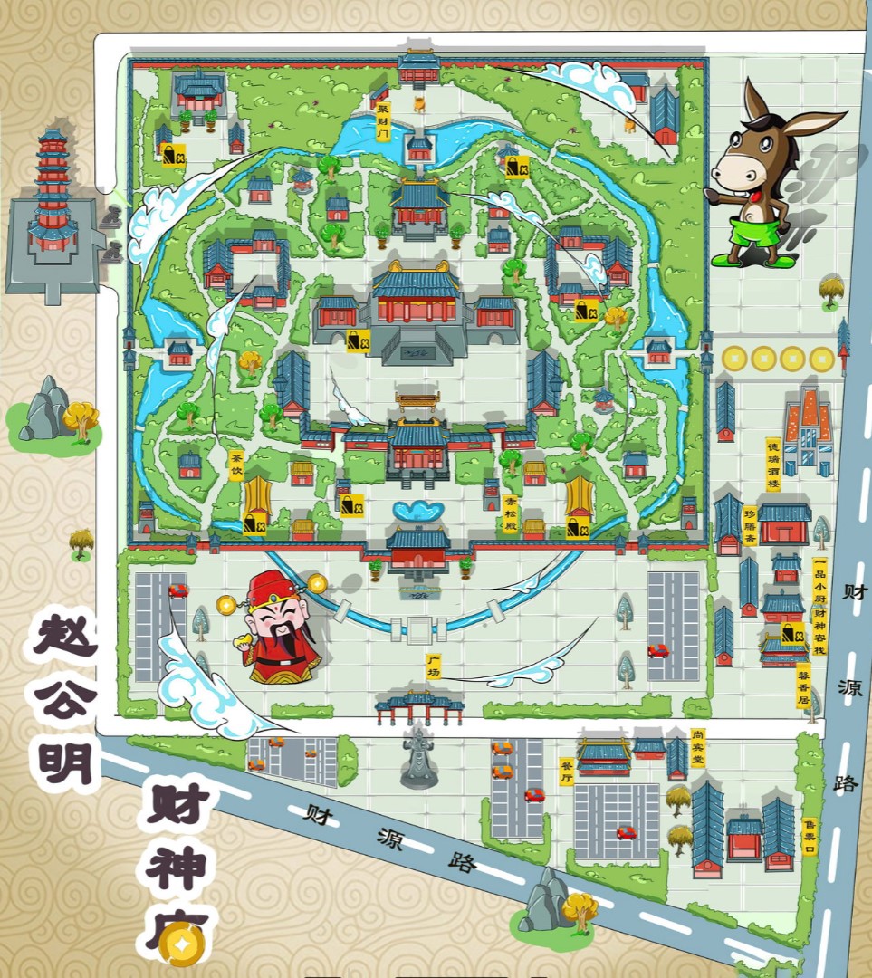 商南寺庙类手绘地图